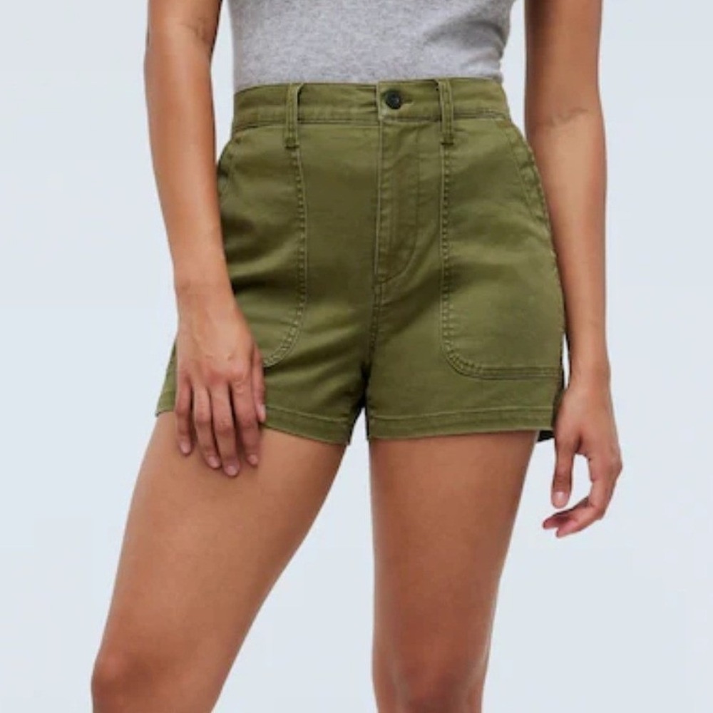 Madewell High Rise Camp Shorts Olive Green Utility Size 29 Cotton Earthy Camp